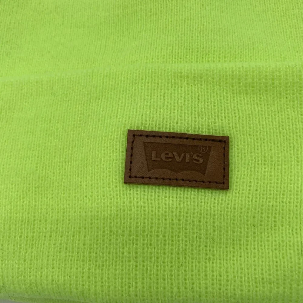 Levi’s Beanie Classic Winter Neon Yellow Green All Season Knit Cap NWOT